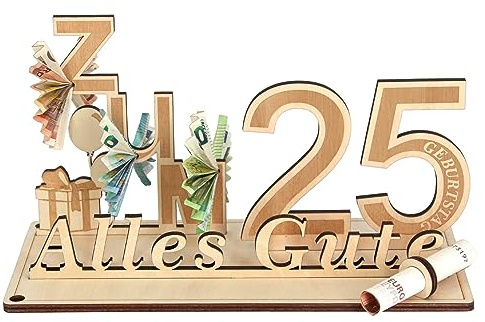 Giftota Geldgeschenke Geburtstag 25, Geschenke zum 25.Geburtstag Mann Frau, 25.Geschenke aus Holz Dekoration