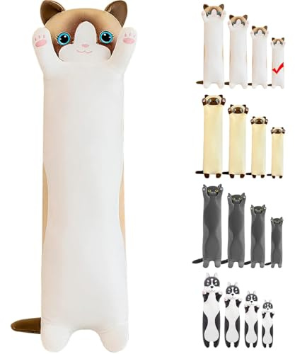 Mikytoper Cute Cat Plush Pillow - Long Cat Plush Stuffed Animals Plushie Pillow Soft Cat Pillow Plush for Kids Adult Kawaii Gift for Birthday Christmas Children's Day(white, 50cm)