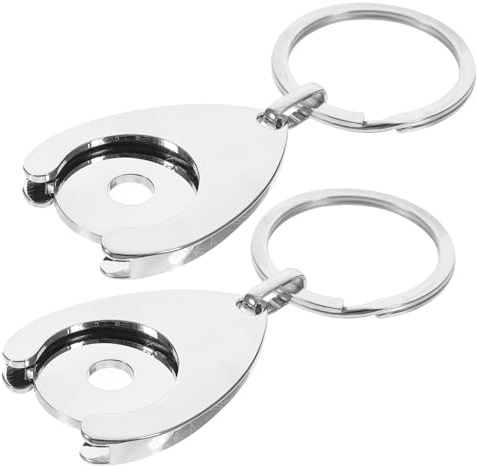 BESPORTBLE Trolley Token Keychain, Supermarket Shopping Cart Metal Key Ring, Trolley Token Coin Keychain Pendant Decorations 2Pcs (Style 1)