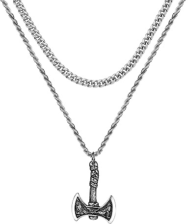 JewelryWe Schmuck Wikinger Mjölnir Halskette Herren Edelstahl Thors Hammer Anhänger mit Kette Nodischer Viking Amulett Geschenk für Männer