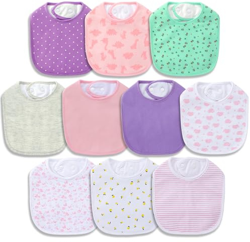 Halstuch Baby & Sabberlätzchen Set, 10 Stück, 4-lagig Superweich Saugstark Wasserdicht, Verstellbare Druckknöpfe, Unisex für Neugeborene & Säuglinge bis 12 Monate, Ideal für Zahnung & Füttern