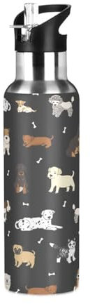 Ksajwzf Cartoon Dog Insulated Water Bottle Stainless Steel Kids Sport Thermos Jug with Straw Lid Animal Puppy Dogs Water Flask Leakproof Thermos Bottle for Bike Running Walking Outdoor 20 Oz