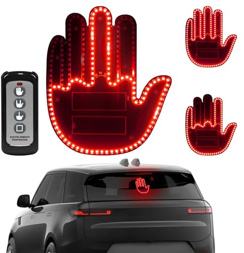 Civikyle LED Car Finger Light Hand Gesture Sign with Remote Control Car Window Accessories Funny Gadgets for Men Car Truck Driver Cool Gifts (Red)