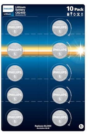 Philips Lithium 3 Volt CR2450 Batteries - Perfect for Medical Devices, Toys and Key Fobs, Pack of 10