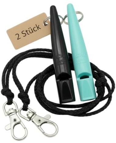 ACME Hundepfeife No. 210,5 mit Pfeifenband | Im Doppelpack | 2 Pfeifen inklusive 2 Bänder | Ideal für den Rückruf - Laut und weitreichend (Black + Turquiose)