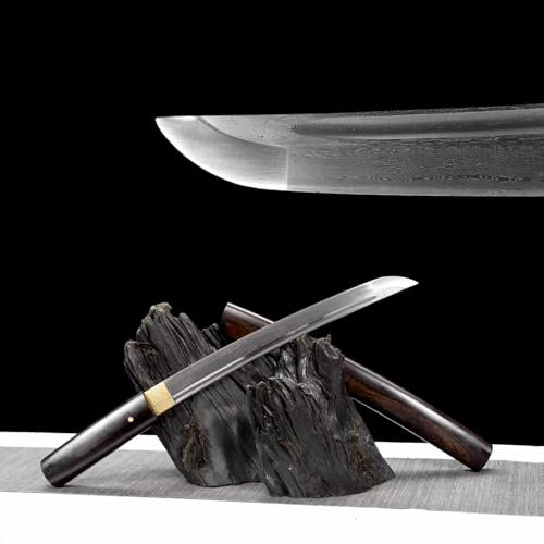 55cm handgefertigtes Wakizashi,Musterstahl klinge mit brennendem Muster,importierte alte Ebenholzscheide,echtes Samurai schwert für Selbstverteidigung,zum Spielen,Requisiten,Sammeln,Schenken,Koration