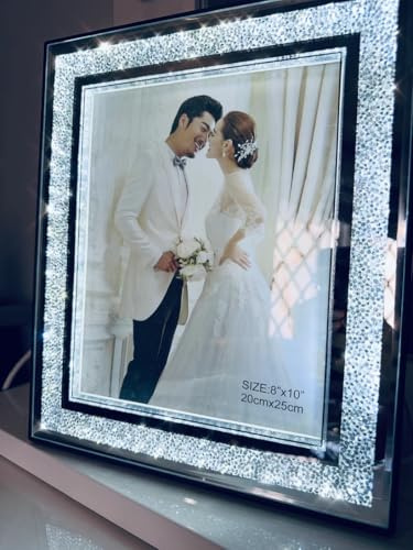 Crushed Diamond Home Signature Collection Photo Frame, 8x10 Inches, Silver Glitter, Crystal, Glass Mirror