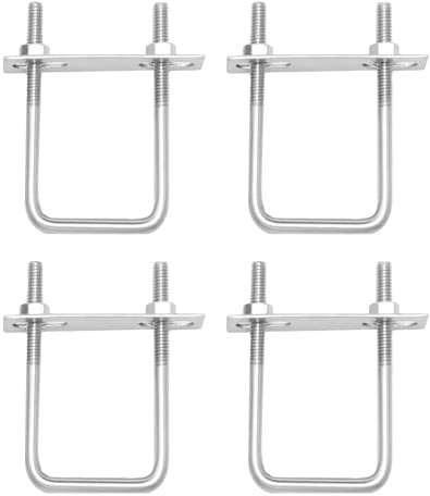 Confezione da 4 bulloni a U quadrati M6, 80 x 50 mm, in acciaio inox, con dadi e piastre per telaio, staffe per hardware industriale, tubi, condutture, cavi, tubi marini, barche, rimorchi, auto