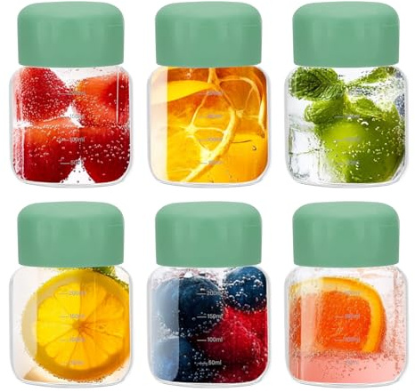 PATIKIL Petits Bouteilles en Verre pour Jus avec Couvercles, 6 Pièces 10 Onces (300 ml) Bouteille D'Eau en Verre Borosilicaté Étanche Bouteilles Mignonnes pour Boire Des Shots, Vert