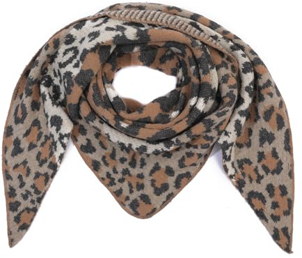 stylx Damen Schal XXL Dreieck mit Leopard Muster LEO 3FARBIG Warm Weich Strickschal Karo Winterschal Herbstschal Wolleschal Frauen Deckenschal Halstuch Scarf Poncho Cape (camel)