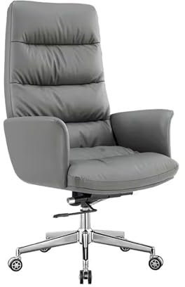 Shihan-2015 Sillas de Oficina Silla de Oficina de Cuero PU Gris con Respaldo Alto, cómoda Silla de Oficina ergonómica Ajustable y giratoria Silla de Escritorio
