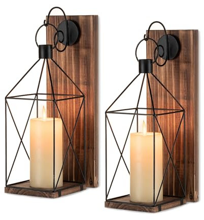 Staymoment Holz Wandkerzenhalter Wandhalter Laterne: 2er Set 40 cm Kerzenhalter Wand Deko Braun für Wohnzimmer Flur Kamin Wand Kerzenhalterung