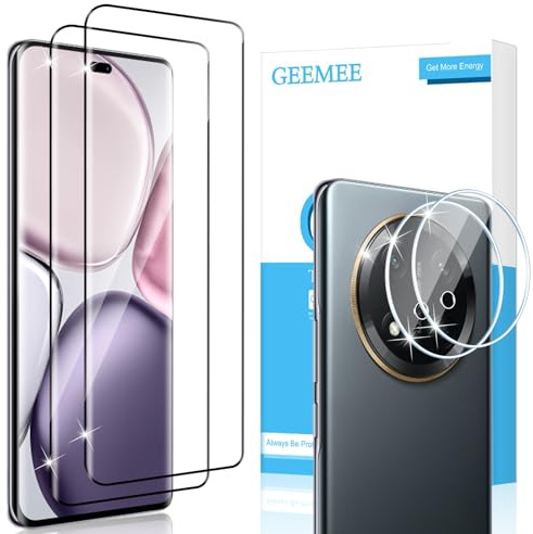 GEEMEE Protector de Pantalla para Honor Magic 7 Lite y Protector de Lente de Cámara, 2+2 Piezas 9H Dureza HD Cristal Templado Anti-Arañazos Sin Burbujas Vidrio Templado Protectora
