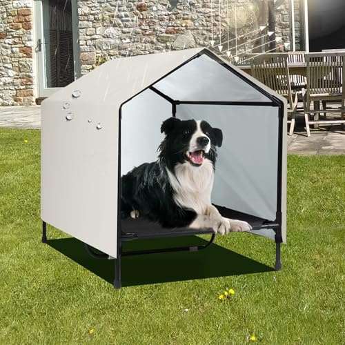 CAREDPETS Hundehütte für drinnen und draußen, erhöhtes Hundebett mit Baldachin für mittelgroße und große Hunde, erhöhtes Hundebett, wasserdicht und sonnenfest, Schattenschutz, Zelt (76,2 x 63,5 cm)