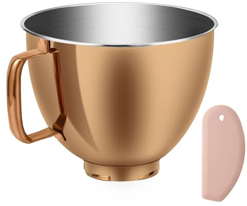 Mixerschüssel aus Edelstahl mit Metallic-Finish, für KitchenAid Classic & Artisan Serie 4,5–5 QT Kippkopf-Mixer, Kupferfarbe, Silikonschaber, spülmaschinenfest, passend für K45SS KSM75 KSM90 KSM150
