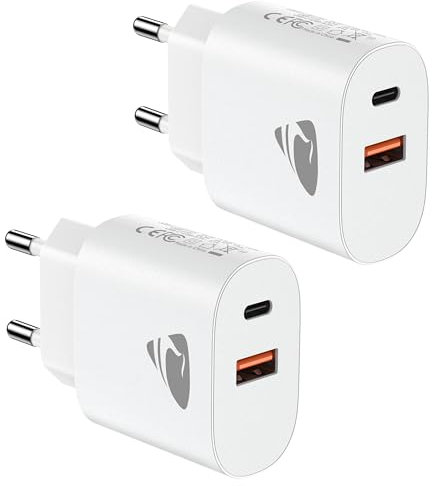 2 Pack Caricatore USB C, 20W Ricarica Rapido Presa Spina USBC Alimentatore Type C Multiplo Carica Batterie Caricabatterie Caricatore per iPhone 16 15 14 13 12 11 Pro Max Samsung S24 S23 iPad Cellulare