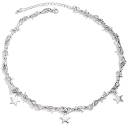 Aotiwe Silberkette Herren Hals, Collier Modeschmuck Knotenkette mit Stern Silber Halskette Männer für Anhänger Metalllegierung 47cm