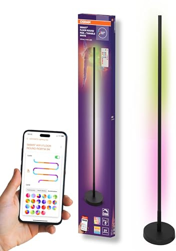 OSRAM SMART+ WIFI piantana LED angolare, rotonda, nera 14W, 1170lm, luce bianca e colorata regolabile, dimmerabile, funzione ritmo musicale, lunga durata, controllabile via SMART+ App, 2700-6500K