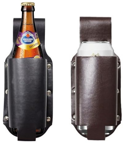 Pack of 2 Beer Holder Belt Leather, Beer Holster for Men Vintage Leather, Portable Beer Holster Belt, Beer Gift for Men, Hands-Free Calling at Parties, BBQ, Camping