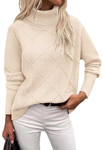 Zeagoo Women's Turtleneck Jumpers Elegant Long Sleeve Sweaters Warm Jumper | Roll Neck Knitted Pullover Tops Casual Loose Sweatshirts Fall Winter S-XXL