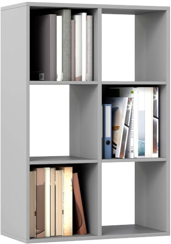 HOMCOM 6-Würfel Bücherregal modern freistehend 3-stufig Hellgrau