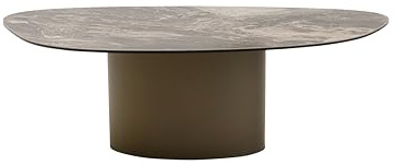 Kare Design Couchtisch Paso, Braun, Ovaler Wohnzimmertisch in Marmor-Optik, Beistelltisch, Glas Tischplatte mit Keramik-Beschichtung, Stahlgestell, 38x120x60 cm (HxBxT)