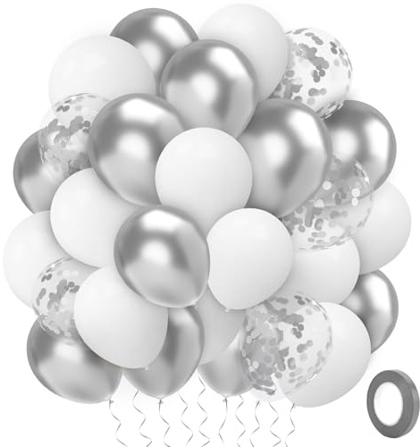 Luftballons Silber Weiß 60 Stück Luftballons Metallic 12 Zoll Silberhochzeit Deko Luftschlangen Silber Metallic Geburtstagsdeko Silber Deko Party Deko Zur Silberhochzeit Deko Babyparty Partydeko