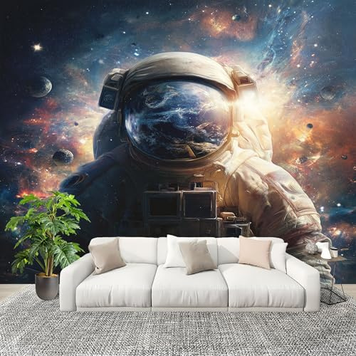 Dormitorio Papel Pintado Tema de Astronauta Colorido Pared Panorámico 400x280 cm Vistoso Fotomurales No Tejido, Póster Gigante de Pared Personalizado 3D Para Salón Fotomurales