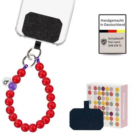 beadstars® Handykette kurz aus Holzperlen | Universal Handyanhänger für alle Smartphones | Handmade in Germany | kompatibel mit iPhone, Samsung u.a. | ideal als Geschenke für Frauen (Cherry)