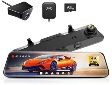 4K+2.5K Rearview Dash Cam 12 IPS Screen WDR 170 FOV Rear Cam Gps Mirror Car Recorder Stream Media Car DVR(No hardwired kit 1)
