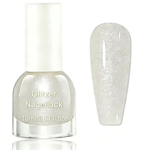 Esmalte de uñas blanco con purpurina, de secado rápido y duradero, a base de agua, esmalte de uñas para el diseño de uñas DIY, sin lámpara UV para manicura en casa, esmalte de color (WHITE)