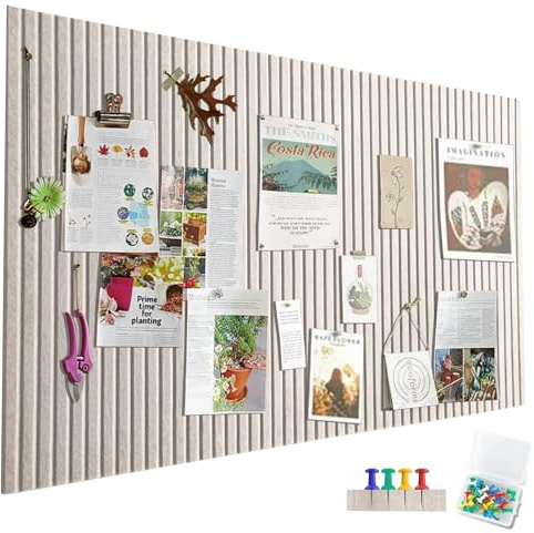 Stor filt anslagstavla självhäftande, 90 x 60 cm filtbräda ljus kamel, vertikala ränder dekorativ anslagstavla av filt, vikbar fototavla memotavlor memo brädor bulletin board för kontor kök