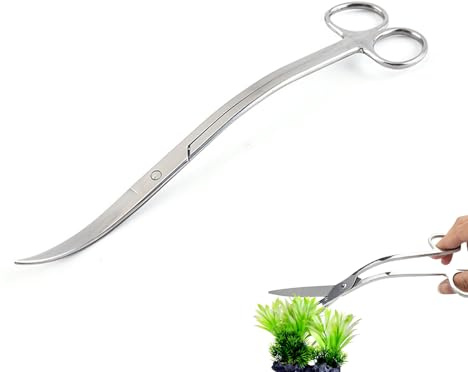 Aquarium Pflanzenschere, Edelstahl Gebogene Aquarium Schere, 25 cm Wave Aquascape Scissors, Erstklassigem Rückstellgefühl, Präzises Trimmen Für Aquascaping,Wave Scherev,Pflanzen(Silber)