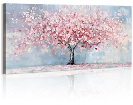 WENGTIAO Árbol de Cerezo en Flor Cuadros Decoracion Enmarcado Grande | Abstracto Árbol en Flor Rosa Laminas Sobre Lienzos Cuadros Decoracion Salon Dormitorios Pared 120x50 cm