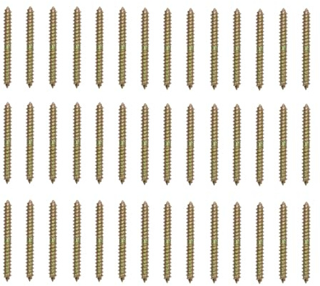 Veemoon Tornillos de Doble Extremo Autorroscantes 6x60 Mm de Acero al Carbono Galvanizado, 40 Unidades para Conexión de Madera a Madera, Tornillos de Espiga para Carpintería y Muebles
