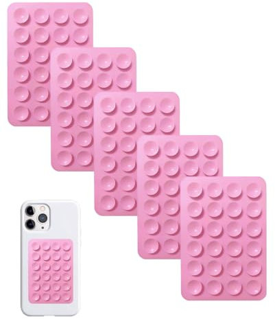 LOZTBUE Ventosa per Telefono in Silicone con Adesivo, Supporto a Doppia Ventosa Antiscivolo per Cellulare, 5 Pezzi per Specchio Bagno Cucina, Porta Telefono con Ventosa Forte