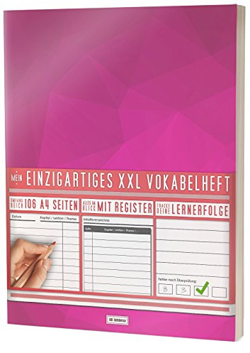 Mein Vokabelheft / 100+ Seiten, 2 Spalten, Register / Lernerfolge auf jeder Seite zum Abhaken / PR301 Rosa Muster / DIN A4 Soft Cover