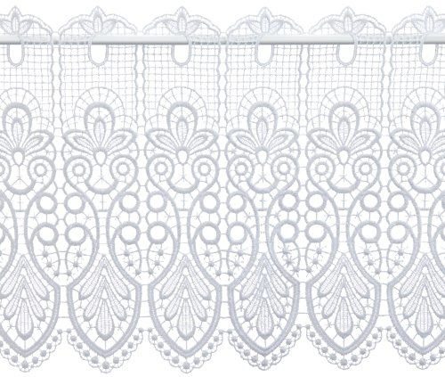 Plauener Spitze by Modespitze, Store Bistro Gardine Scheibengardine mit Stangendurchzug, hochwertige Stickerei, Höhe 35 cm, Breite 144 cm, Weiß | Stangendurchzug, Hochwertige Stickerei-Spitze, Scheibengardine, Gefertigt in Deutschland
