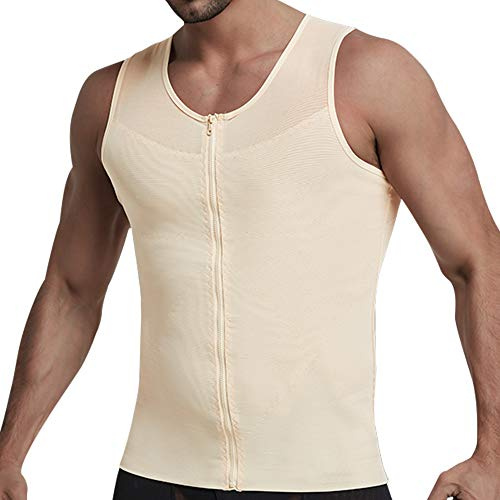 GSKS Camisetas de compresión para hombre Body Shaper Slimming Shirts Shapewear con cremallera, Estilo A - Nude, L