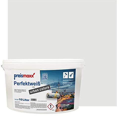Preismaxx Perfektweiß urban colors, bunte Wandfarbe, grau, silbergrau, silver grey 10L, Innenfarbe, hohe Deckkraft Klasse 2, matt