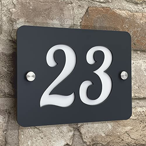 The House Sign Company – Kendal Personalised House Sign | 16cm X 12cm | Acrylic Door Plaque with Number | Weatherproof Outdoor House Name Plate