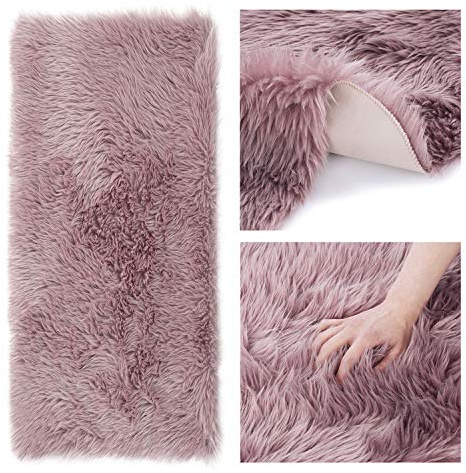 AmeliaHome Alfombra de Piel de Cordero Artificial de Pelo Alto, Rectangular, 50 x 150 cm, Color Morado