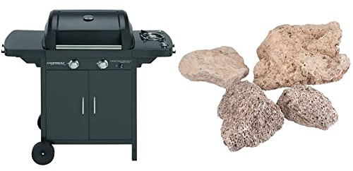 Campingaz 2 Series D Barbecue a Gas Serie 2 Classic EXS Vario a 2 fuochi, Potenza 7,5 kW, Griglia e Piastra in ghisa, 1 Tavolo Laterale, 10 Litri, Nero/Grigio & Roccia Lavica, 3kg