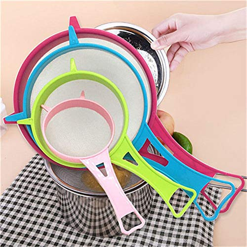 WARESHARK 4 Pcs Plastic Tea Strainers Set Fine Mesh Sieve with Long Handle Kitchen Colander Filter Different Sizes for Tea Coffee Powder