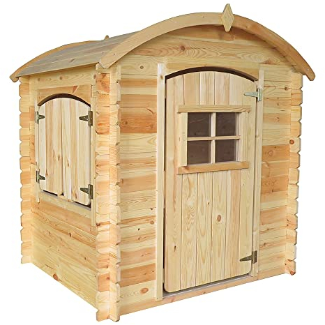 Timbela Kinderspielhaus aus Holz OHNE BÖDEN - Spielhaus im Freien für Kinder - B112xL146xH145 cm/1,1m2 Gartenspielhaus - Garten-Sommerhaus für Kinder M505