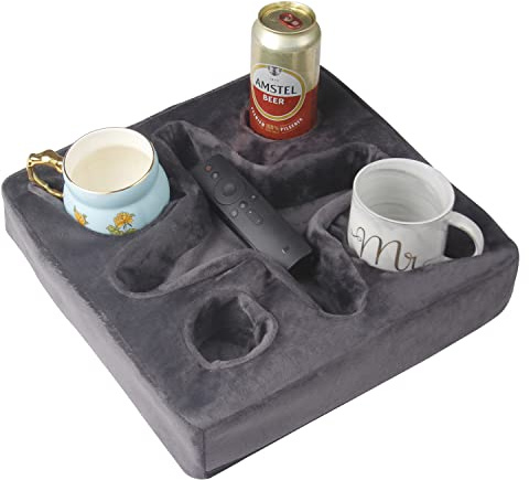Couch- und Bett-Becherhalter, Kissen, Sofa-Erfrischungstablett für Getränke/Fernbedienung/Snack-Halter (grau)
