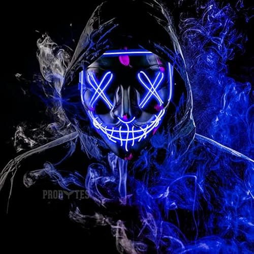 Scary Glow Mask - Purge Anarchy, Anonymous, Horror, Hostel, Saw, Halloween, Cosplay, Rave Party, Masquerade, Festival, Carnival, 3 Modes NEON LED Light Up, One Size, Scare, Dare, HDPE, Colour Choice