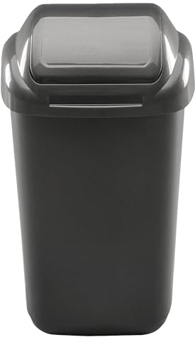 Home Centre Flip Top 15L Classic Plastic Waste Bin Kitchen Office School Work Recycling Disposable Trash Dispenser Household Recyclable Rubbish Bin Easy Cleaning Graphite