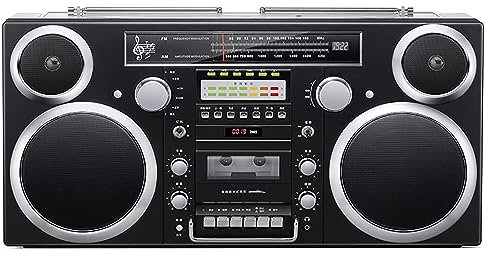 EsaSam Retro Boombox, Portable Bluetooth CD Player, AM/FM Radio, CD/USB/Bluetooth/AUX Input, Built-In Speaker, High Fidelity Cassette Player, Black