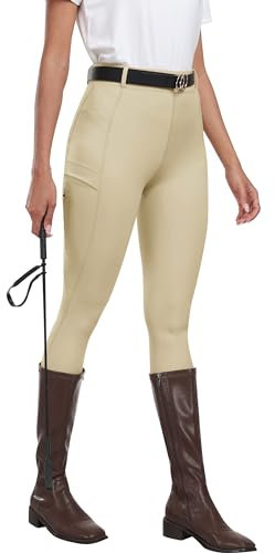 MoFiz Damen Reitsport Hosen Reithose Reitleggings Silikon Vollbesatz Sommerhose für Reitsport Khaki L